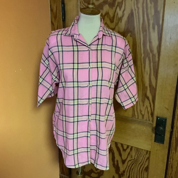 3 for 20 $ bundle Vintage 60s pink plaid housewife oversized shirt - Picture 8 of 9